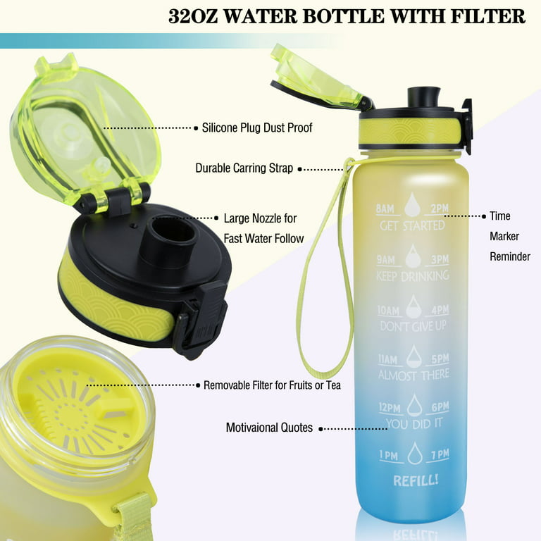 GEMFUL Large Water Bottle Motivational 100 oz - Leakproof Big Jug