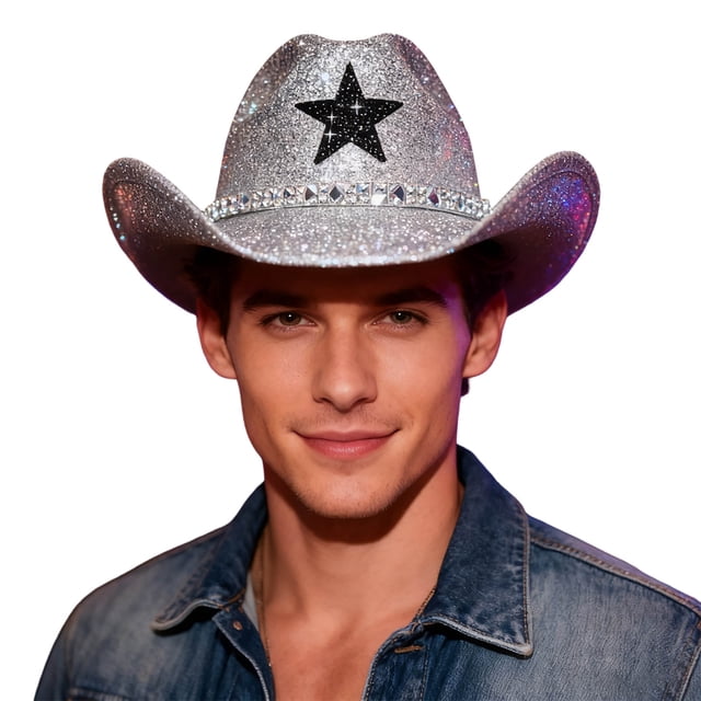 Cowboy Hat for Men Classic Five Point Star Denim Style Stadium Party Stage Attire Casual Wear Accessory