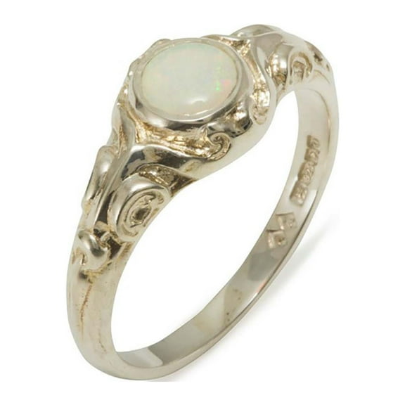 LBG 925 Sterling Silver Natural Opal Womens Solitaire Ring - Size 7.75