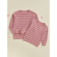thumbnail image 4 of Mommy and Me Matching Outfits Sweater Stripe Long Sleeve Knitwear Crewneck Pullover Knit Tops, 4 of 10
