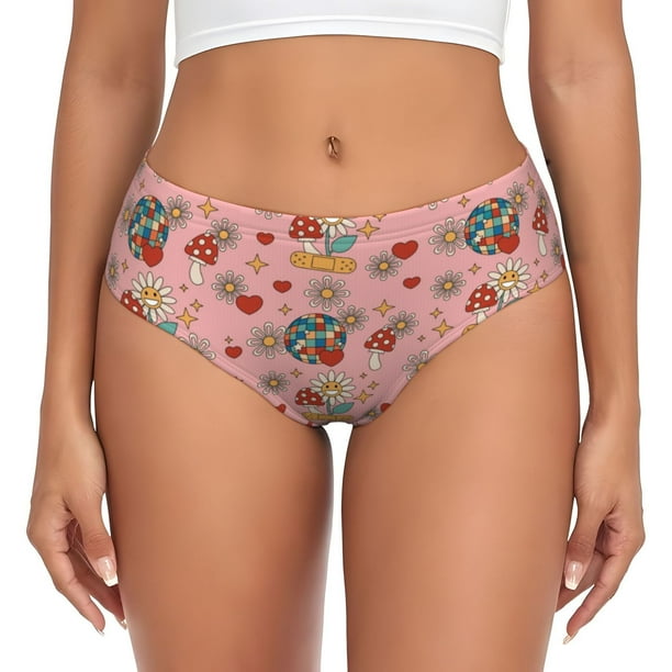 Balery Retro 70s 60s Hippie Flower Ropa Interior de Algodón para Mujer con Dibujo – Braguitas Cómodas y Elásticas, Estilo Clásico-X-Small