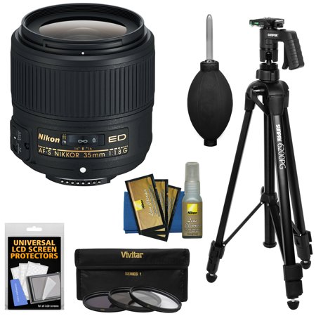 Nikon 35mm f/1.8G AF-S ED Nikkor Lens + 3 UV/CPL/ND8 Filters + Pistol Grip Tripod Kit for D3200, D3300, D5300, D5500, D7100, D7200, D750, D810