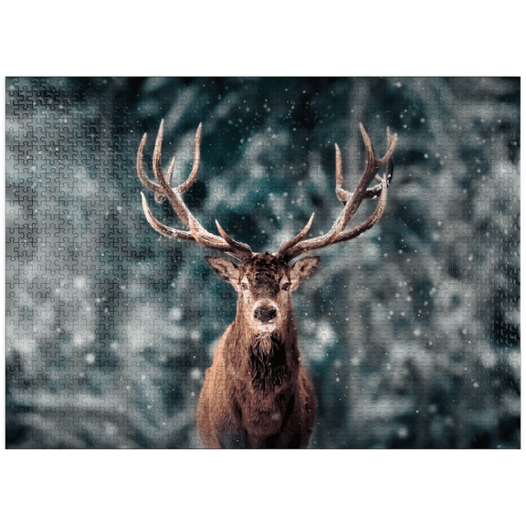 MyPuzzle - Noble Deer In Winter Snow Forest - Premium 1000 Piece Jigsaw Puzzle for Adults