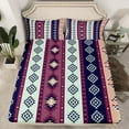 thumbnail image 2 of Rustic Southwestern Bed Sheets Twin Western Boho Aztec Sheet Set Exotic Bohemian Bedding Set Adults Tribal Geometric Triangle Fitted Sheet + Flat Sheet Purple Blue Mint Green 3 Pcs, 2 of 5
