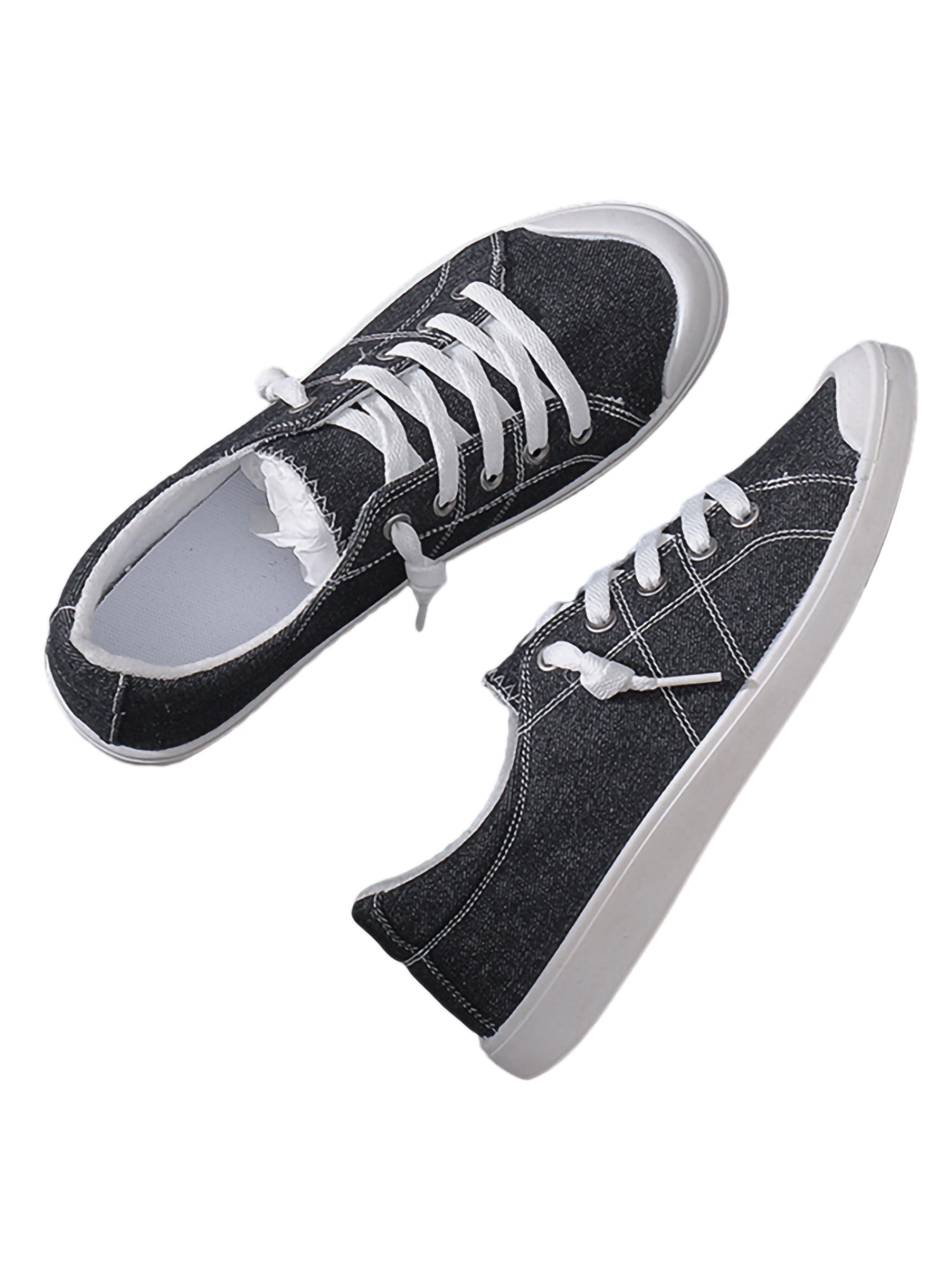 ladies CANVAS SHOES TRAINERS CASUAL LACE UP FLAT BLACK ALL SIZES 