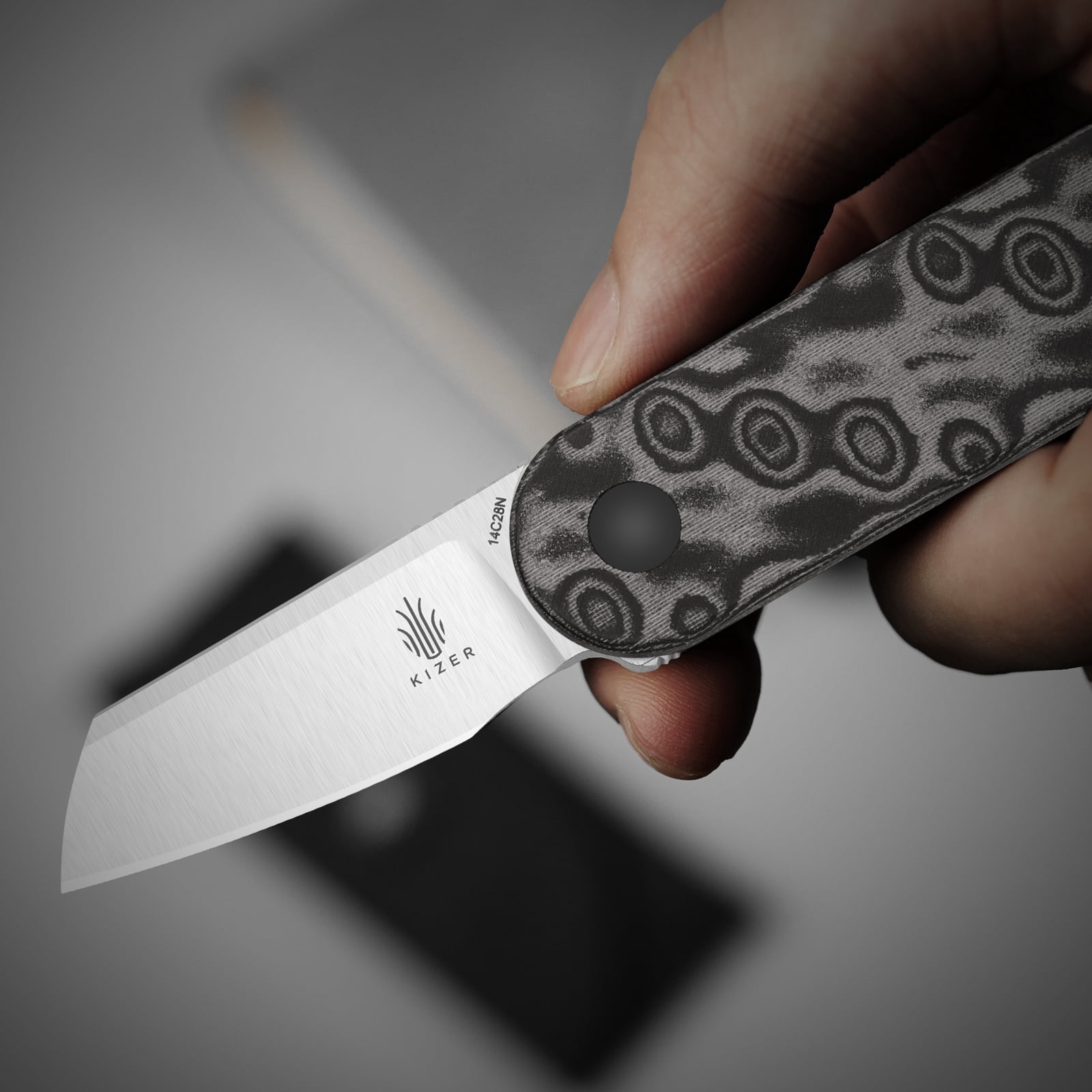 Kizer Mini Bay EDC Folding Pocket Knife 14C28N Blade Vortex Pattern Micarta Handle V2583A6