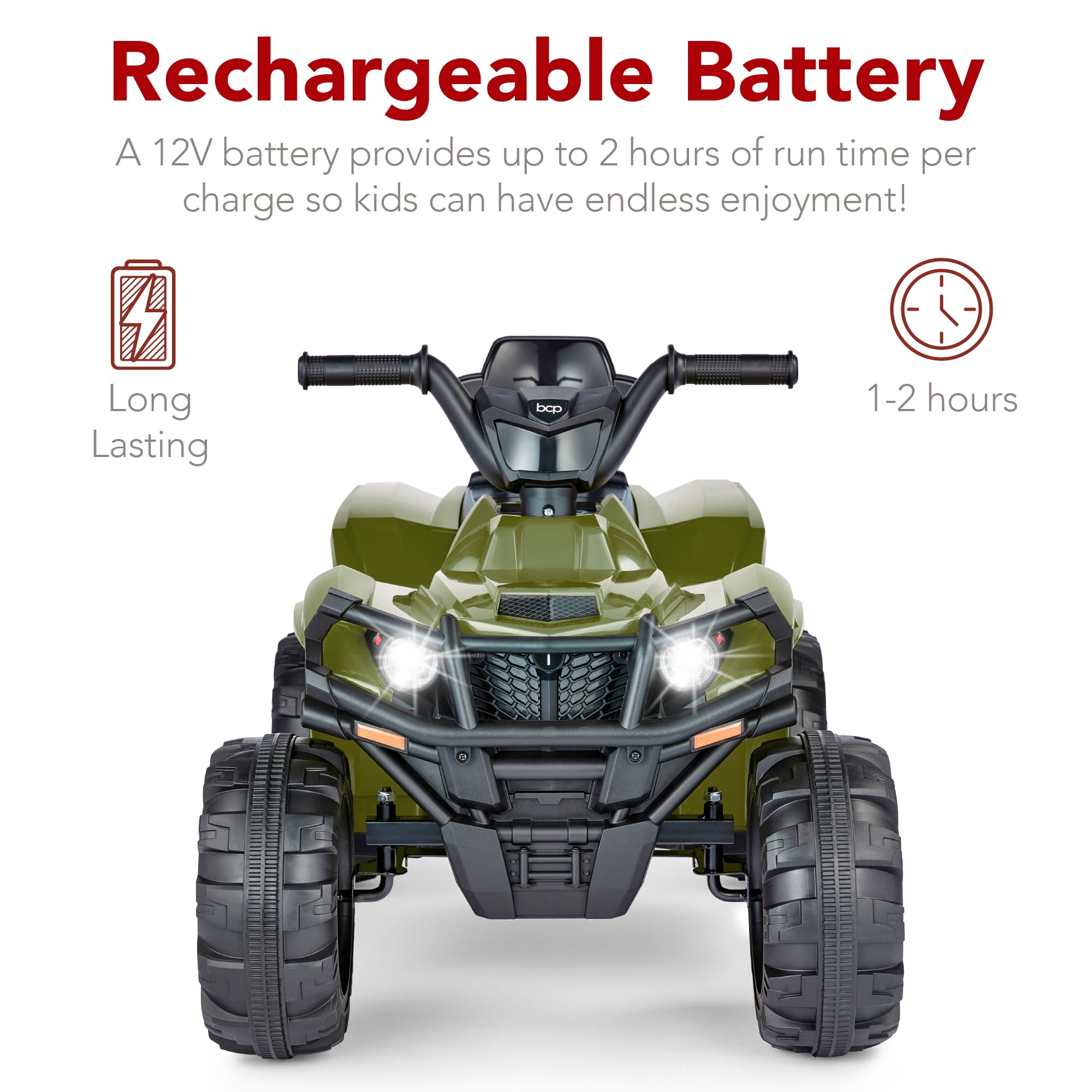 Best Choice Products 12V Kids Ride-On ATV Quad w/ Bluetooth, 2.4mph Max, Treaded Tires, LED Lights, Radio - Army Green