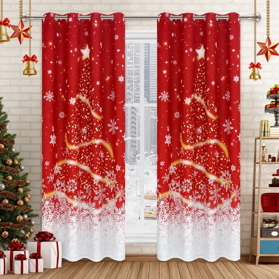 Alishomtll Christmas Snowflake Blackout Curtains Room Darkening Grommet Window Drapes for Living Room , 52" x84", Red, Set of 2 Panels