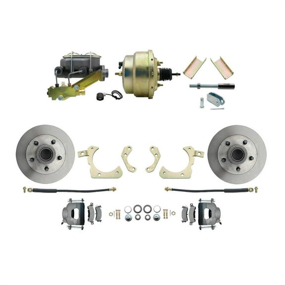 Speedway Motors Power Disc Brake Conversion Kit with 11 Inch Front Rotors, GM Calipers, 8 Inch Dual Booster, Master Cylinder, Compatible with 1955-1958 Chevy Full Size Cars