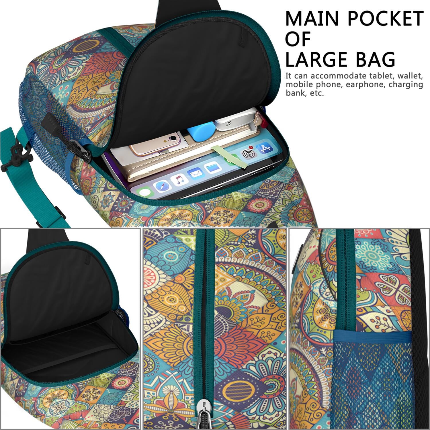Fresh Lemon and Floral Pattern Sling Backpack for Bright Summer Days – Water-Resistant Crossbody Bag with Secure Zippers, Large Compartments, Adjustable Strap, Perfect for Travel and Daily Carry