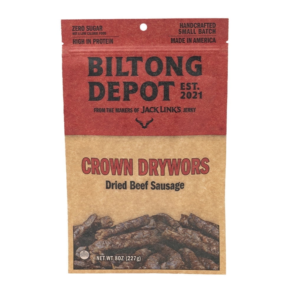 Biltong Depot Crown Drywors (8oz): High Protein Snack, No Sugar, Dried Beef Sausage Sticks
