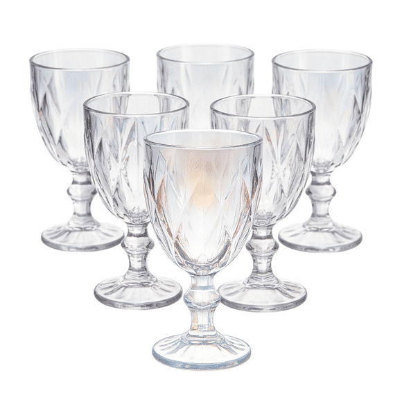 Juego de 6 Copas Vintage VITTORI de Cristal Labrado Color Tornasol para Vino Agua y Bebidas