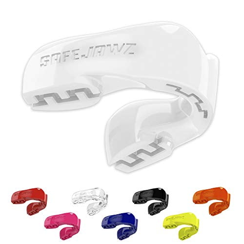 SAFEJAWZ Mouthguard Slim Fit, Adults and Junior Mouth Guard with Case for Boxing, Basketball, Lacrosse, Football, MMA, Martial Arts, Hockey and All Contact Sports (White, Youth (Up to 1