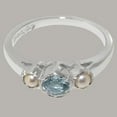 thumbnail image 6 of LBG British Made 10k White Gold Natural Aquamarine & Cultured Pearl Womens Engagement Ring - 33 size options - Size 4.5, 6 of 7