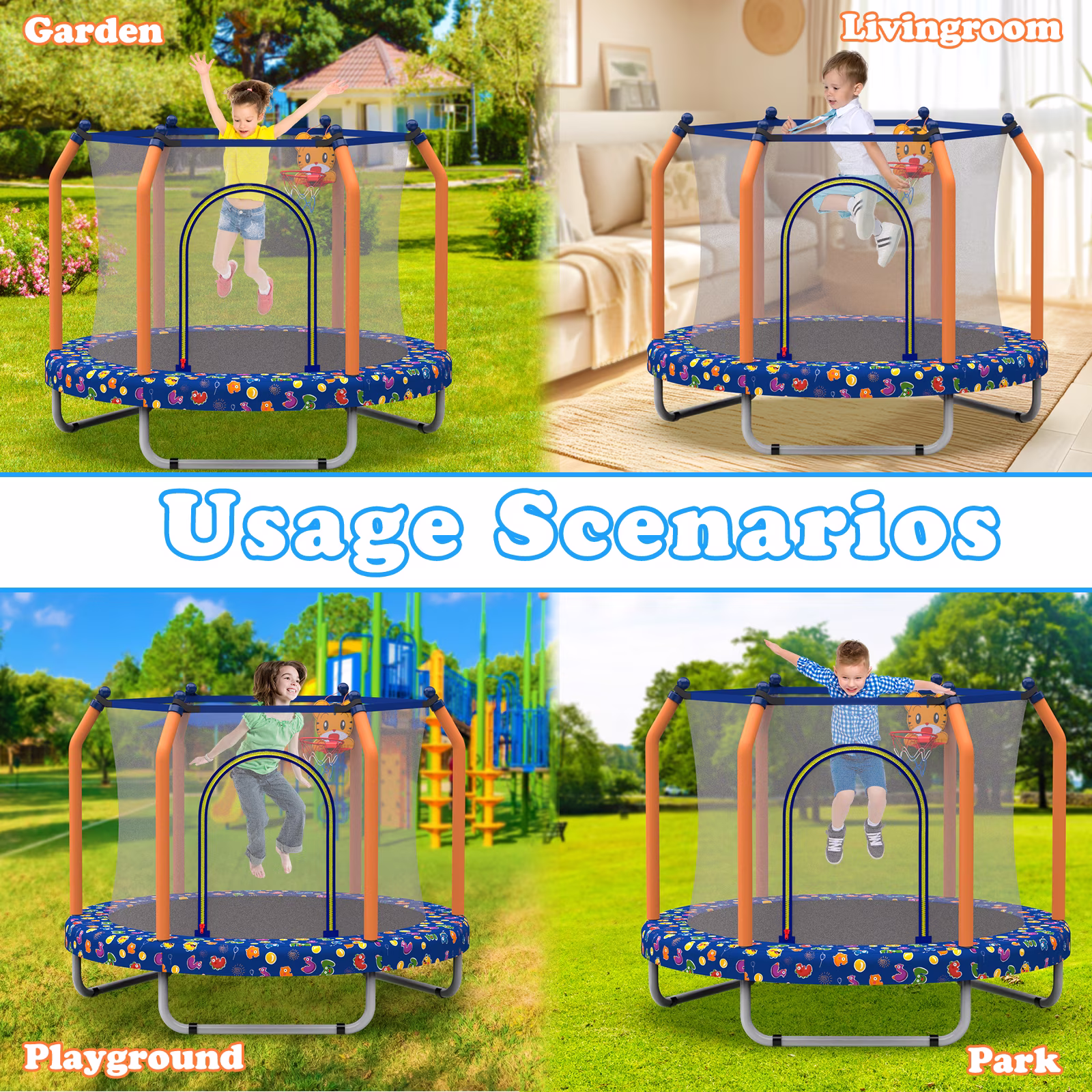thumbnail image 5 of Toddler Trampoline with Net for Kids, SEGMART 55" Kids Trampoline with Enclosure, Small Trampolines for Kids with Jumping Mat, Indoor Mini Trampolines with Pading for Kids Toddlers, Birthday Gift, 5 of 6