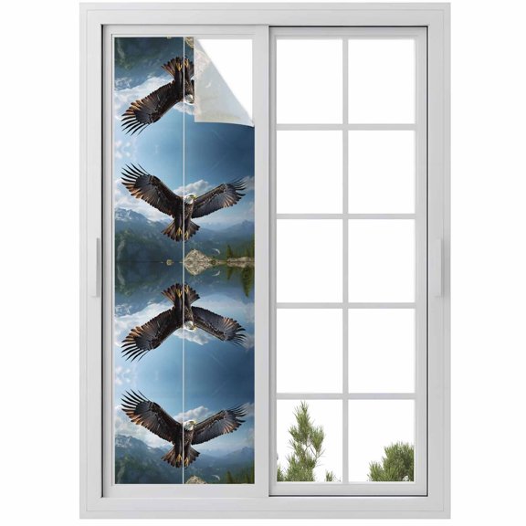 Eagle Window Privacy Film, Forest Mountains Range Sky Animal Natural Landscape Static Cling UV Sun Blocking Heat Control Window Tint, Non-Adhesive One Way Windows Privacy Cover 17.7''x78.7''