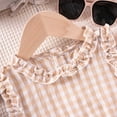 thumbnail image 6 of KPOPLK Toddler Baby Girl Clothes Sleeveless Plaid Ruffle Tanks Tops and Long Pants Summer Cute Outfit(Beige&1,1-2 Years), 6 of 9