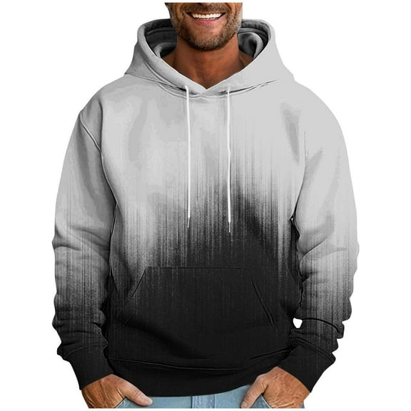 VSSSJ Mens Sweatshirt Hoodies Fleece Lined Fall Winter Hoodie Gradient Print Long Sleeve Drawstring Hoode Pullover Sweatshirts With Pocket Black XXL