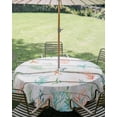 thumbnail image 3 of Outdoor Tablecloth with Umbrella Hole Zipper Beach Coastal Round Tablecloth 54" Waterproof Outside Table Cloth Summer Coral Starfish Nautical Ocean Retro Patio Table Cover Tablecloths for Picnic, 3 of 8