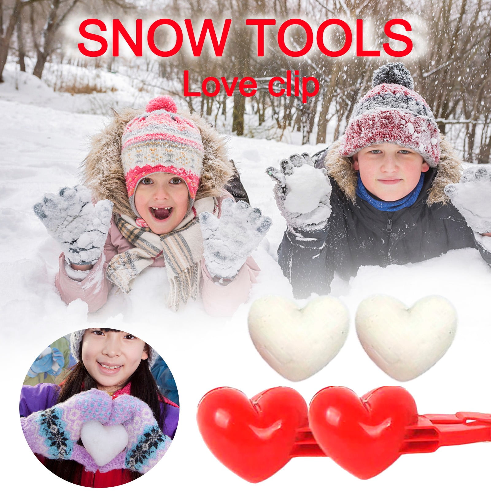 Heart Snowball Maker Winter Mold Plastic Sand Ball Tool Clip Kids Toy Outdoor 