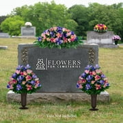 Sympathy Silks Artificial Cemetery Flowers 2 Cream Pink Tulips/Purple Iris Bouquets with Vases & Saddle