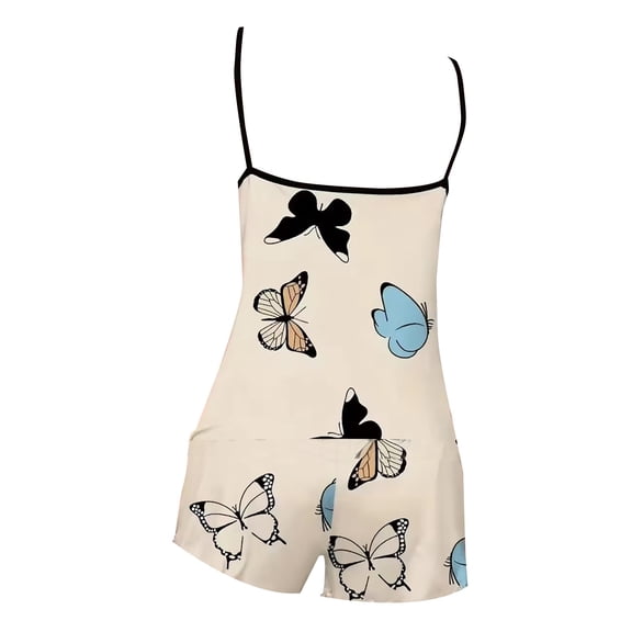 Liuchenyi Under $5 Womens Pajama Shorts Set Summer Spaghetti Strap Tank Top Shorts Butterfly Print Cute Sleepwear for Women M