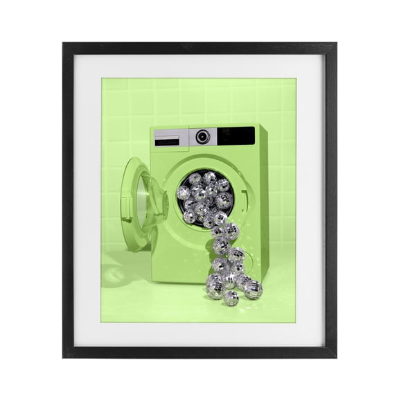 Stupell Industries Eclectic Disco Laundry Machine over Lime Black Framed Print Under Glass, 13 x 16, by LISH Creative