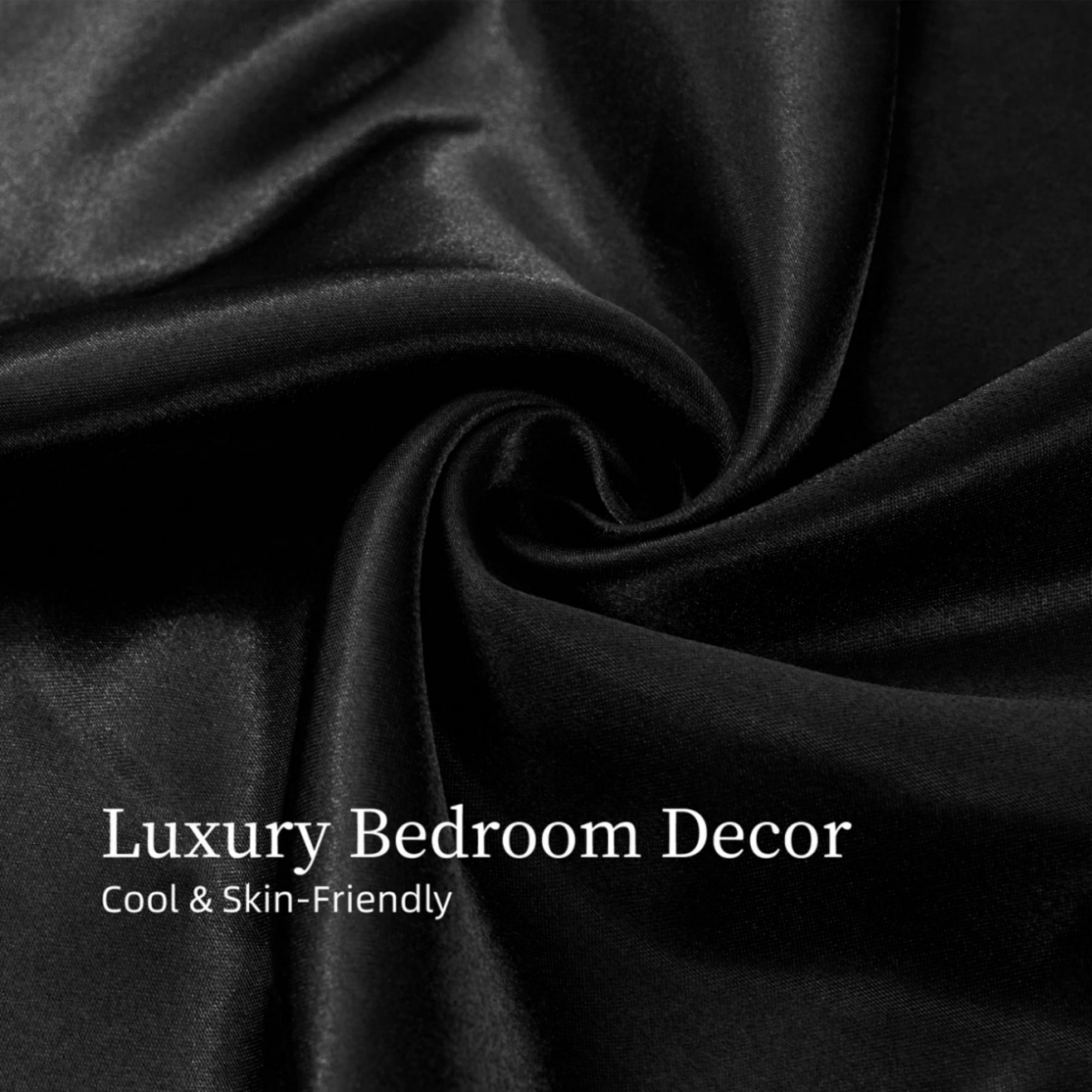 GARITIN 90GSM Satin Twin 3-Piece Bed Sheets Set, Silky Soft Smooth Luxury Bedding, 15-Inch Deep Pocket Fitted Sheet, Cooling Breathable Wrinkle Resistant Easy Care Machine Washable, Black