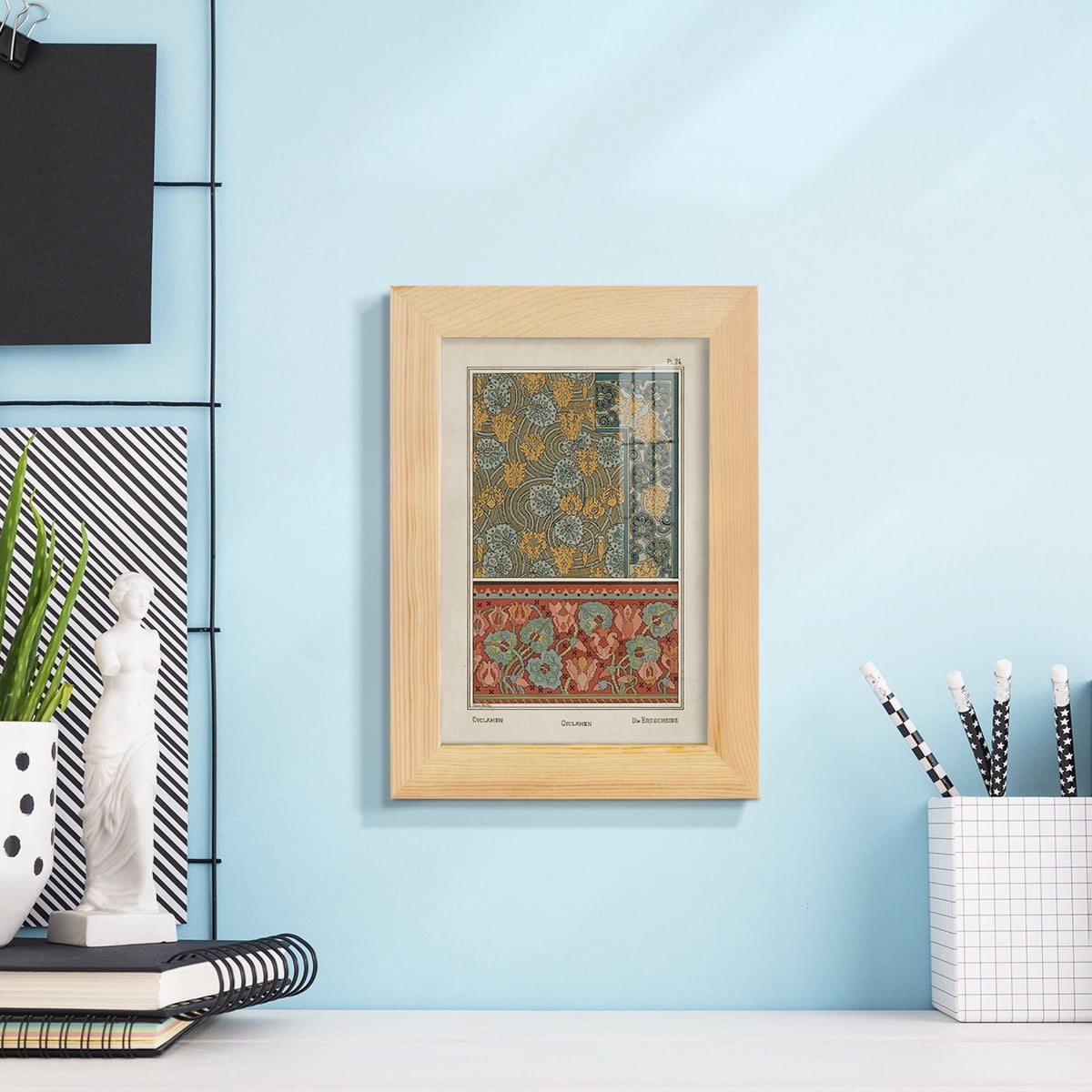 Nouveau Decorative I - Framed Print w/glass - Natural Wood