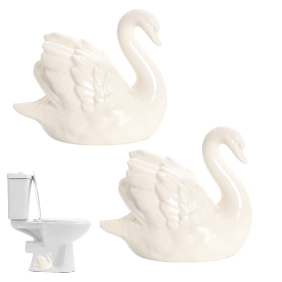 2PCS Ceramic Swan Figurines for Bathroom Toilet Tank Decor, Cute Black or White Swan Statues Home Decoration for Shelf, Desk, Living Room