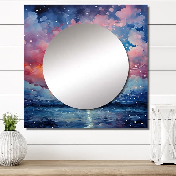 Designart "Colorful Sky Photo delicate Illusion I" Landscapes Square Mirror Wall Decor Traditional - Large Multi-Color Square Bathroom Mirror - Square Printed Wall Mirror Art