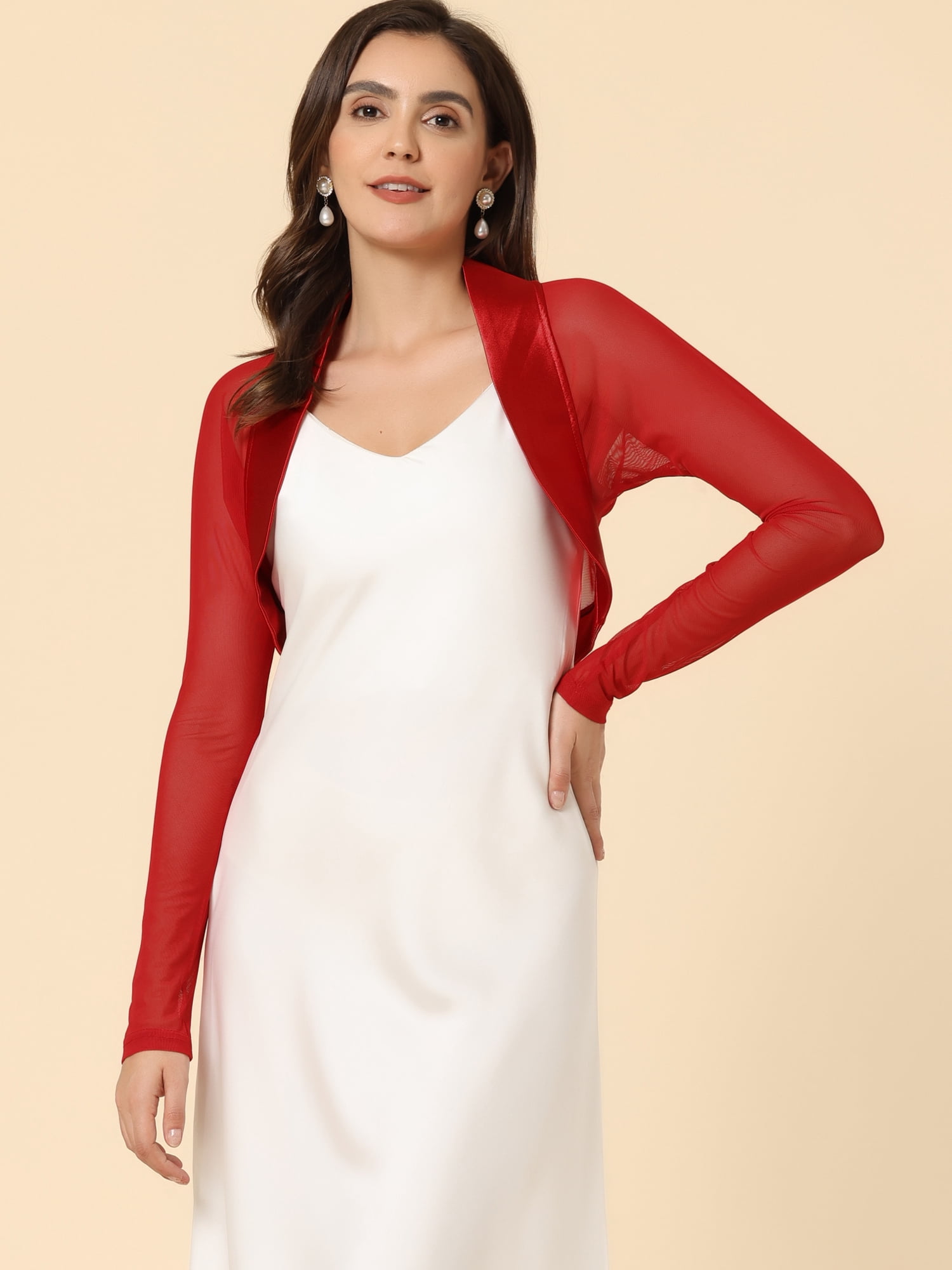 DARING DIVA Women's Elegant Bolero Shrugs Crop Cardigan XS Red