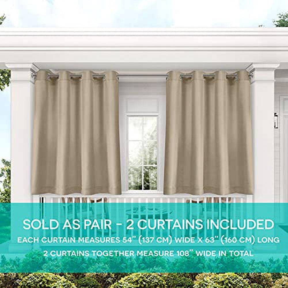 Exclusive Home Curtains Biscayne Indoor/Outdoor Two Tone Textured Grommet Top Curtain Panel Pair, 54x63, Sand