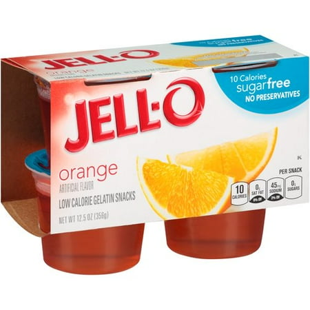 Jell-O Sugar Free Orange Low Calorie Gelatin Snacks 4 count, 12.5 oz