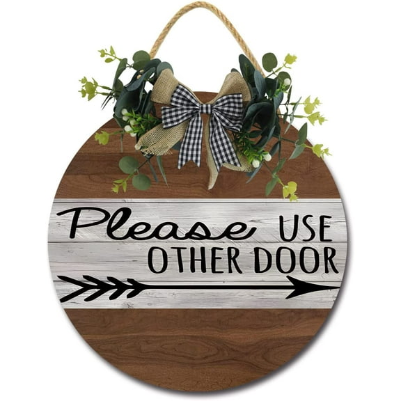 Eveokoki 12" Please Use Other 01 Wood Sign Welcome Front Door Spa Office Business Corporate Store Please Enter Door Wall Decor Hanger Door Plaque