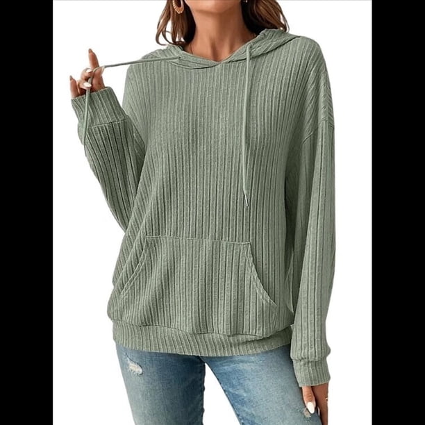 Sudadera Informal con Capucha y Bolsillo Frontal de Larga con Cordón para Mujer Verde L