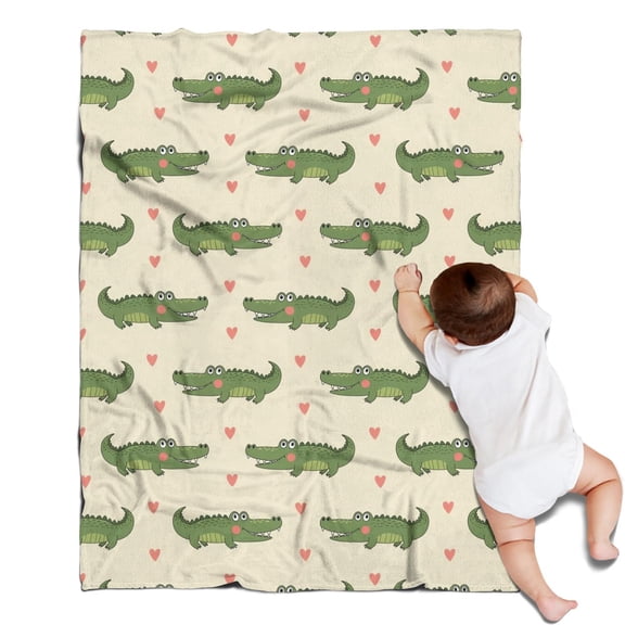 Beige Crocodiles Hearts Pattern Blanket,Comfortable Soft Flannel Throw Blanket,All Season,Warm Lightweight Blankets for Sofa Bed Couch Living Room Chair,30"x40"