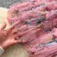 thumbnail image 3 of Women Floral Print Long Skirt Elastic High Waist Skirt irregular hem Mesh Skirt Pleated Dress Elegant Streetwear Tulle Skirt, 3 of 7