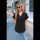 thumbnail image 5 of Camisetas de Mujer con Cuello en V y Botones, Corta, Corte Holgado, Informales, de Verano, Negras, Talla M, 5 of 9