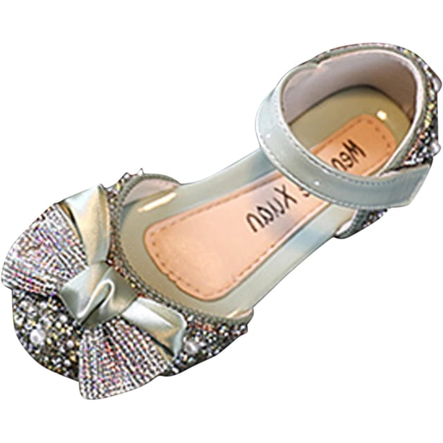 LAICAIW Mode Printemps et Été Chaussures de Danse pour Enfants Filles Robe Spectacle Chaussures de Princesse Perle Strass Nœud Crochet Boucle Sandale pour Tout-Petits Filles (Vert-C, 2.5 Grands Enfants)