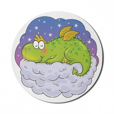 Dragon Mouse Pad for Computers, Nighttime Sleep on a Fluffy Cloud, Round Non-Slip Thick Rubber Modern Gaming Mousepad, 8" Round, White Multicolor, by Ambesonne