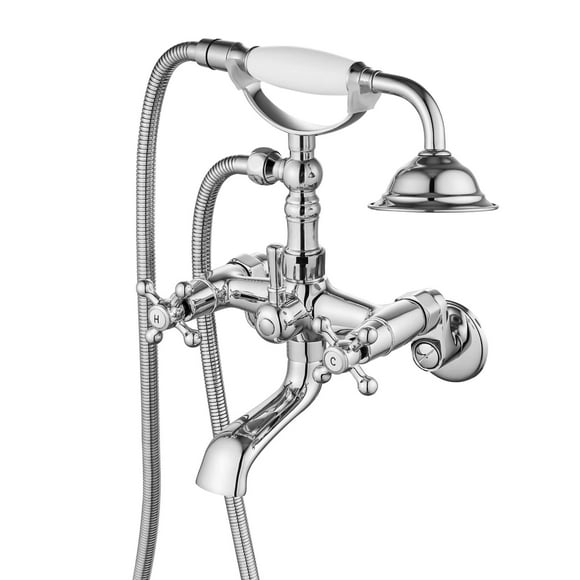 Robinet de Baignoire Mural Vintage 3-9 Pouces Réglable Centre Chrome Poli 2 Poignées Système de Douche Forme Téléphone