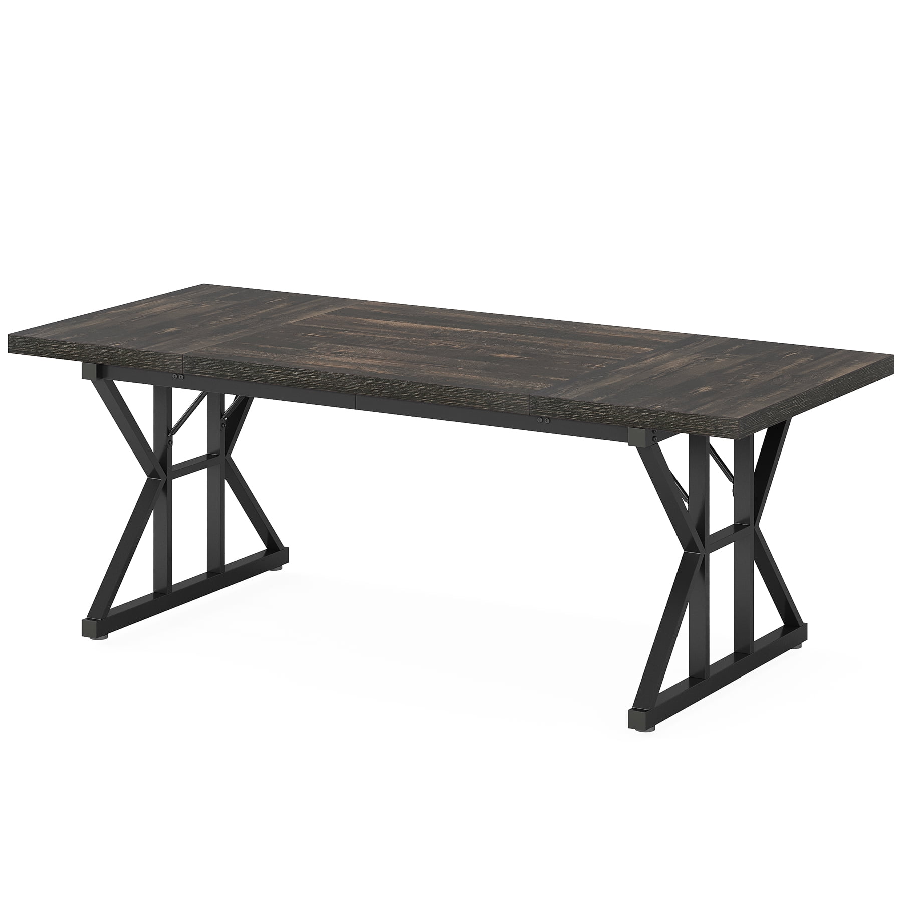 MAYEERTY Farmhouse Dining Table, 70.8" Wooden Kitchen Table with Metal Trestle Legs, Comfortably Seats 6 for Dining Room & Office