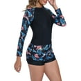 thumbnail image 5 of Oplxuo Women 3 Piece Rash Guard - Long Sleeve Swimsuit Built in Bra Swim Shirt Zip Bathing Suit with Pocket Shorts, 5 of 7