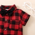 thumbnail image 6 of KIMI BEAR Newborn Baby Boys Outfits 9 Months Newborn Boy Spring Summer Outfits 12 Months Newborn Boy Checked Patterns Lapel Button Short Sleeve Romper Jumpsuit Red, 6 of 7