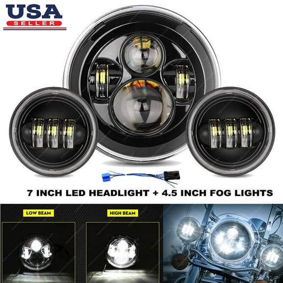 For Harley Davidson Touring Road King 7" LED Headlight & Fog Passing Lights 3PCS