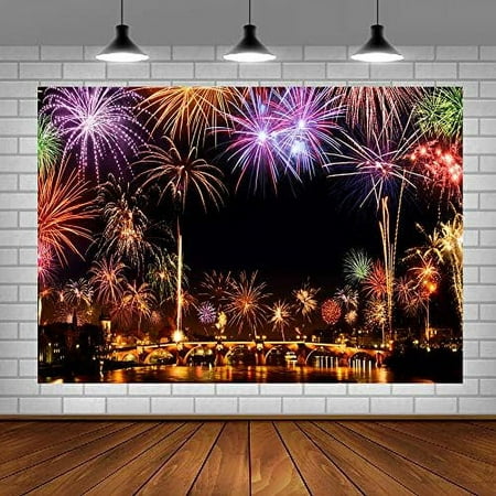 Image of Happy New Year Party Backdrop Cheerful Fireworks Display in The City Night Background 2021 New Years Eve Family Holiday Festival Party Decorations Birthday Portrait Photo Booth Props 5x3f