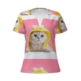 thumbnail image 2 of Honeii A Funny Cat Print Women's V-Neck T-Shirt,Short Sleeve V Neck Tees Tops for Women , Perfect for Work, Travel, and Everyday Wear, 2 of 7