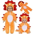 thumbnail image 3 of AlevRam 2 Sets 18 inch Doll Clothes Triceratops Hooded Jumpsuit, Soft Plush Dinosaur Costume with Horns & Tail, One-Piece Outfit for 18 Inch Dolls, 3 of 9