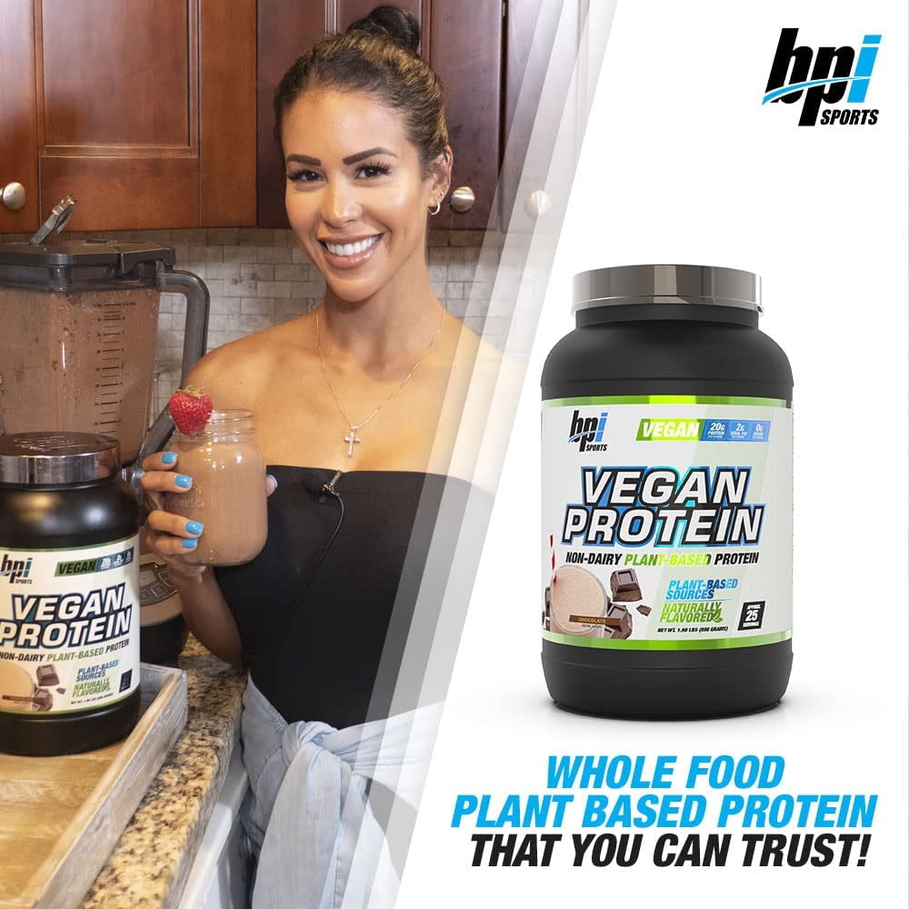 BPI Sports Vegan Protein Powder, Pea and Brown Rice Protein, Chocolate, 20g Protein, 1.9 lbs, 25 Servings